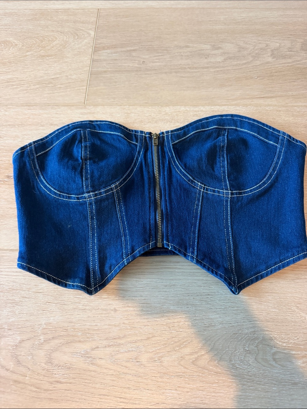 Fashion Nova Dark Blue Denim Bustier Top